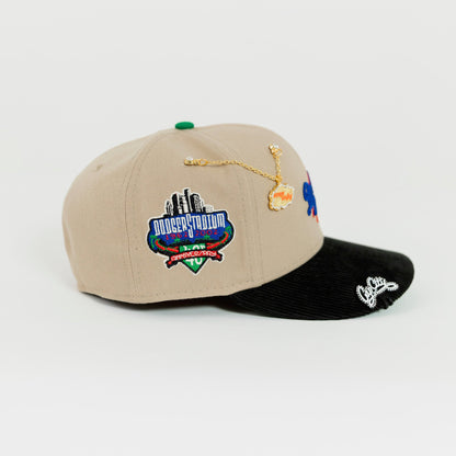 NEW ERA EXCLUSIVE 59FIFTY KHAKI/ CORDUROY LOS ANGELES DODGER SCRIPT W/ 40TH ANNIVERSARY SIDE PATCH