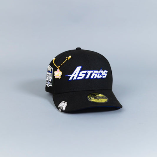 NEW ERA EXCLUSIVE 59FIFTY BLACK HOUSTON ASTROS SCRIPT W/ 50TH ANNIVERSARY SIDE PATCH