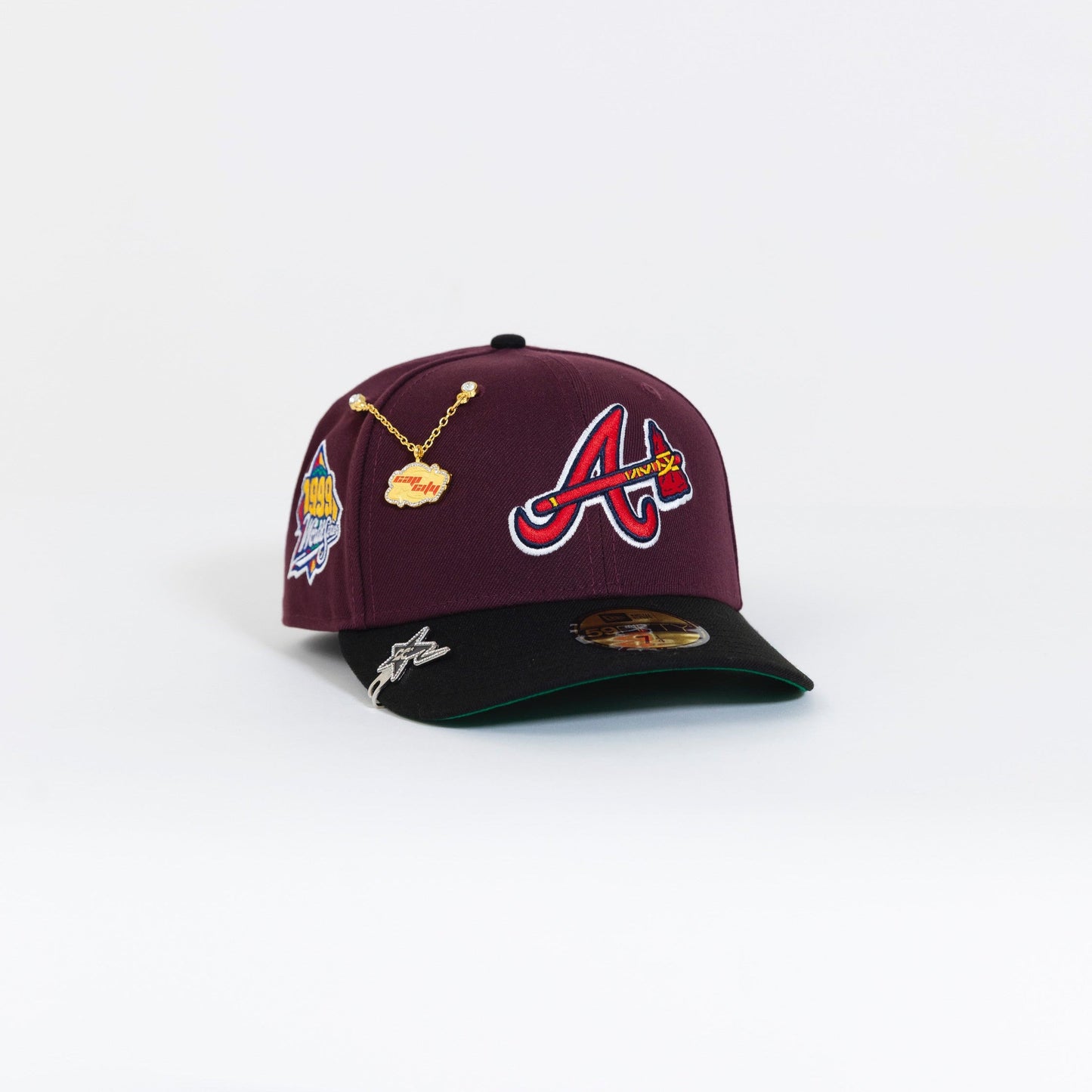 NEW ERA 59FIFTY BURGUNDY/ BLACK ATLANTA BRAVES W/ 1999 WORLD SERIES SIDE PATCH