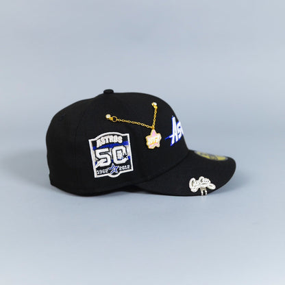 NEW ERA EXCLUSIVE 59FIFTY BLACK HOUSTON ASTROS SCRIPT W/ 50TH ANNIVERSARY SIDE PATCH