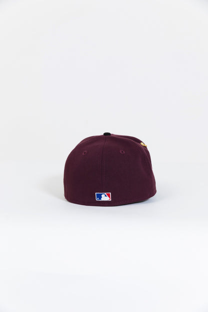 NEW ERA 59FIFTY BURGUNDY/ BLACK ATLANTA BRAVES W/ 1999 WORLD SERIES SIDE PATCH