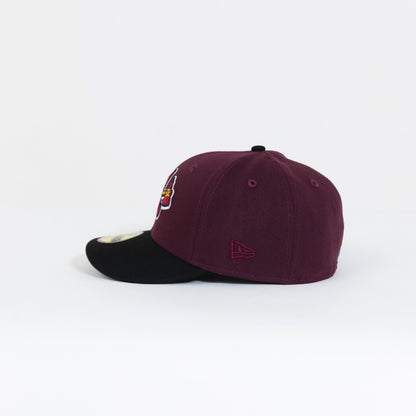 NEW ERA 59FIFTY BURGUNDY/ BLACK ATLANTA BRAVES W/ 1999 WORLD SERIES SIDE PATCH