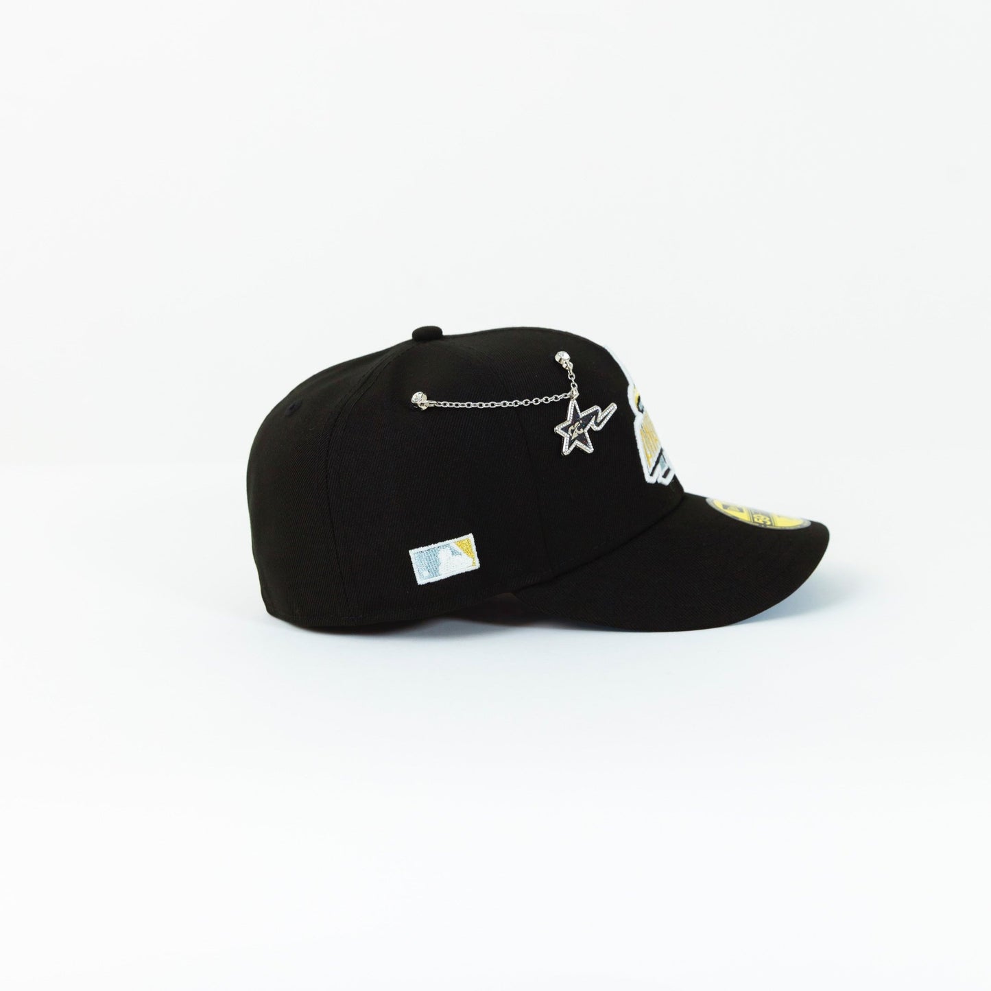 NEW ERA 59FIFTY BLACK ANAHEIM ANGELS SCRIPT W/ M.L.B. SIDE PATCH