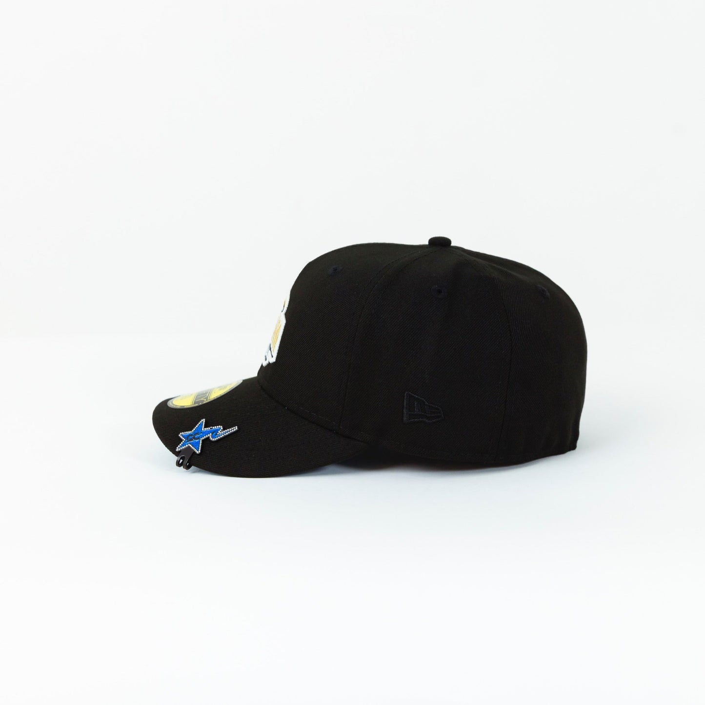 NEW ERA 59FIFTY BLACK ANAHEIM ANGELS SCRIPT W/ M.L.B. SIDE PATCH