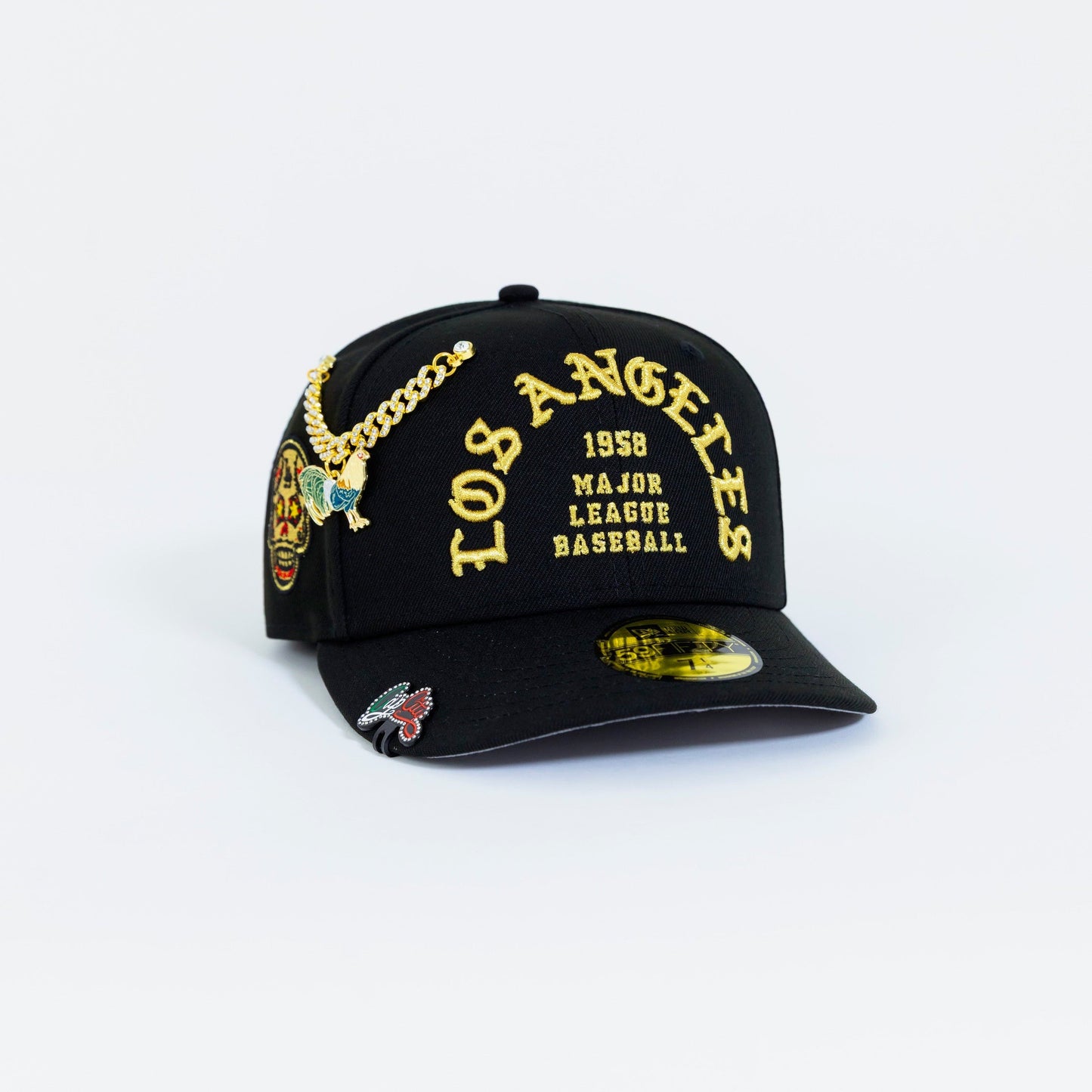 NEW ERA EXCLUSIVE 59FIFTY BLACK LOS ANGELES DODGERS "1958 MLB SCRIPT" W/ CALAVERA SIDE PATCH