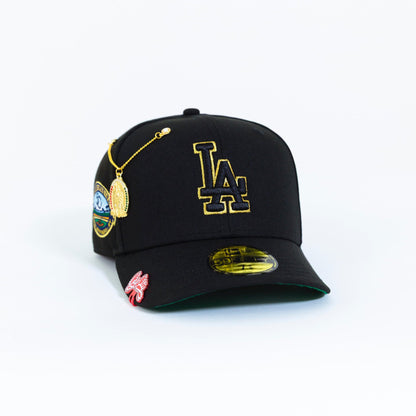 NEW ERA 59FIFTY BLACK LOS ANGELES DODGERS W/ 50TH ANNIVERSARY SIDE PATCH