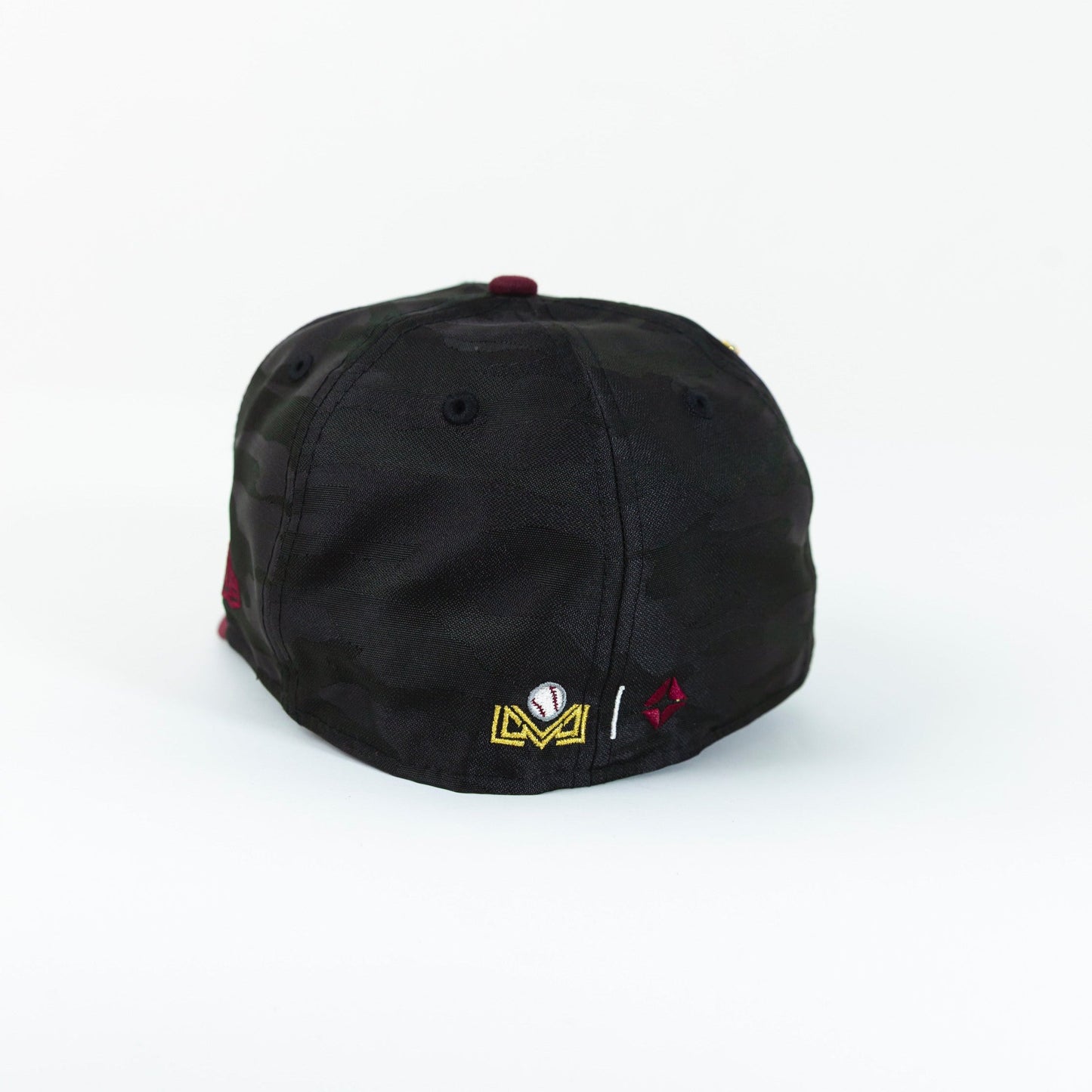 NEW ERA EXCLUSIVE 59FIFTY BLACK CAMO/ BURGUNDY CHARROS DE JALISCO W/ MEXICO FLAG SIDE PATCH