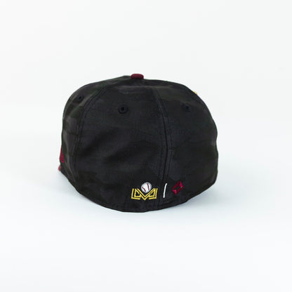 NEW ERA EXCLUSIVE 59FIFTY BLACK CAMO/ BURGUNDY CHARROS DE JALISCO W/ MEXICO FLAG SIDE PATCH