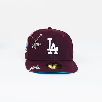 NEW ERA EXCLUSIVE 59FIFTY BURGUNDY LOS ANGELES DODGERS W/ 60TH ANNIVERSARY SIDE PATCH