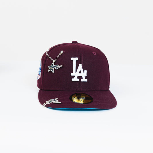NEW ERA EXCLUSIVE 59FIFTY BURGUNDY LOS ANGELES DODGERS W/ 60TH ANNIVERSARY SIDE PATCH