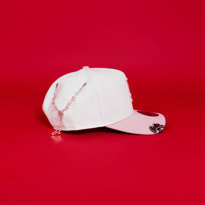 NEW ERA EXCLUSIVE 9FIFTY A-FRAME CHROME/ SOFT PINK LOS ANGELES DODGERS SNAPBACK W/ ROSES