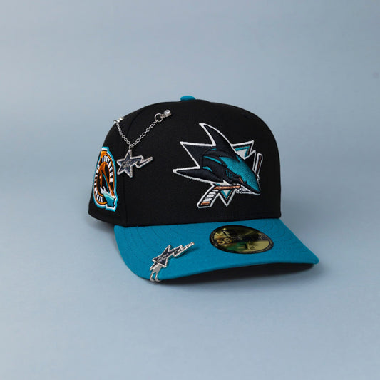 NEW ERA 59FIFTY BLACK/ TEAL SAN JOSE SHARKS W/ "NORTHERN CALI" SIDE PATCH