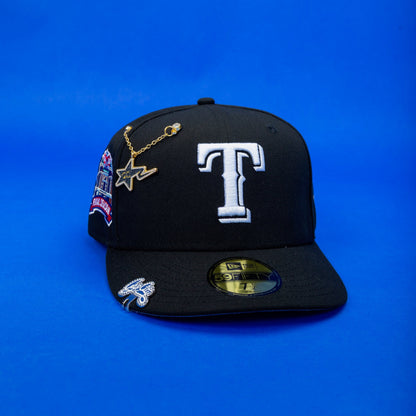 NEW ERA EXCLUSIVE 59FIFTY BLACK TEXAS RANGERS W/ FINAL SEASON SIDE PATCH