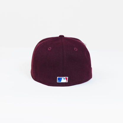 NEW ERA 59FIFTY BURGUNDY ATLANTA BRAVES W/ 1995 WORLD SERIES SIDE PATCH