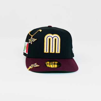 NEW ERA EXCLUSIVE 59FIFTY BLACK/ BURGUNDY MEXICO 2025 WORLD BASEBALL CLASSIC W/ MEXICO FALG SIDE PATCH