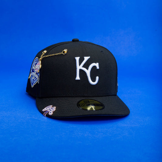NEW ERA EXCLUSIVE 59FIFTY BLACK KANSAS CITY ROYALS W/ 40TH ANNIVERSARY SIDE PATCH