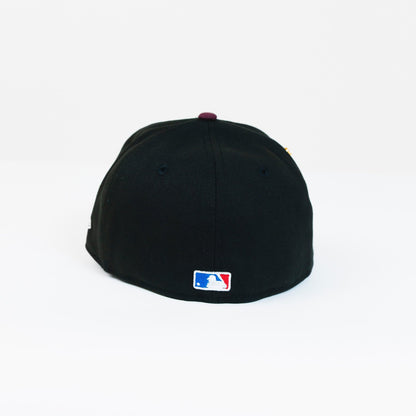 NEW ERA EXCLUSIVE 59FIFTY BLACK/ BURGUNDY LOS ANGELES DODGERS W/ 40TH ANNIVERSARY SIDE PATCH
