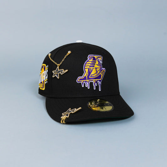 NEW ERA EXCLUSIVE 59FIFTY BLACK LOS ANGELES LAKERS DRIP LOGO W/ "LAKERS" SIDE PATCH