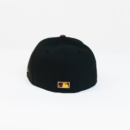 NEW ERA EXCLUSIVE 59FIFTY BLACK LOS ANGELES DODGERS "1958 MLB SCRIPT" W/ 40TH ANNIVERSARY SIDE PATCH