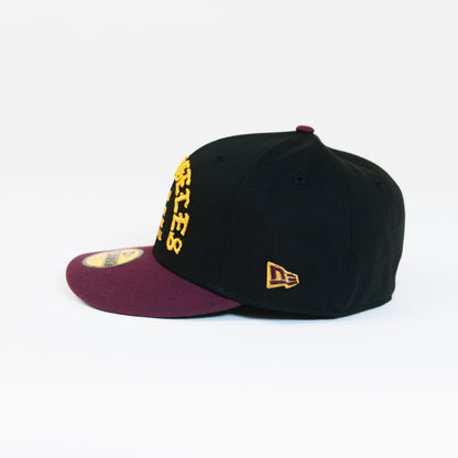 NEW ERA EXCLUSIVE 59FIFTY BLACK LOS ANGELES DODGERS "1958 MLB SCRIPT" W/ 40TH ANNIVERSARY SIDE PATCH
