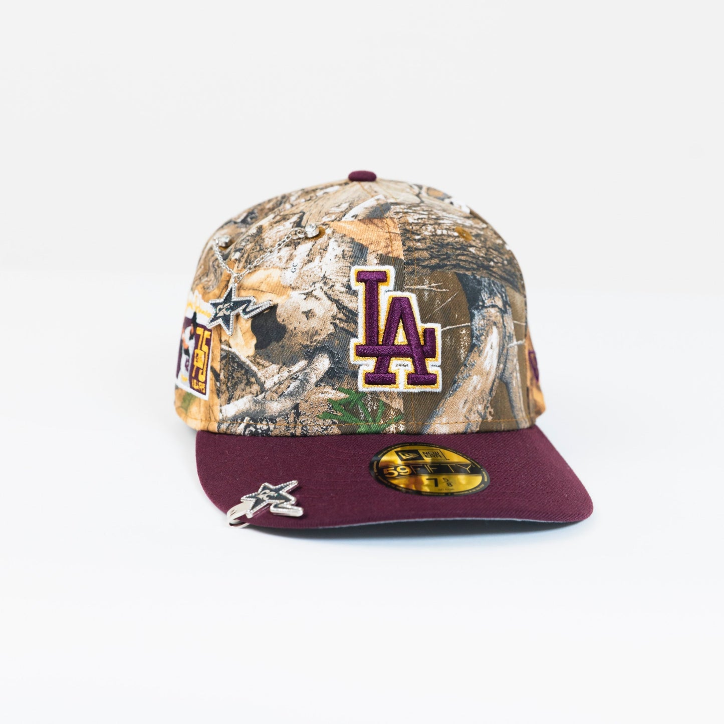 NEW ERA EXCLUSIVE 59FIFTY REALTREE/ BURGUNDY LOS ANGELES DODGERS W/ "JACKIE ROBINSON" SIDE PATCH