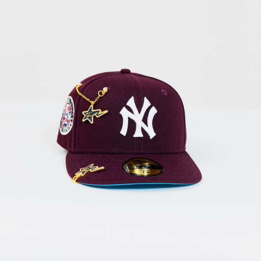 NEW ERA EXCLUSIVE 59FIFTY BURGUNDY NEW YORK YANKEES W/ 1949 WORLD SERIES SIDE PATCH