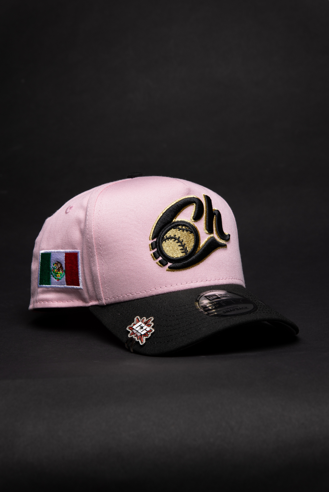 NEW ERA 9FIFTY A-FRAME PINK/ BLACK CHARROS DE JALISCO SNAPBACK W/ MEXICO FLAG SIDE PATCH