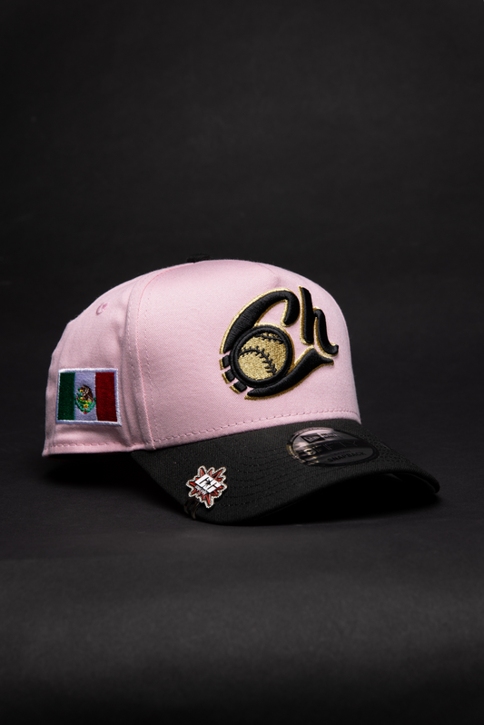 NEW ERA 9FIFTY A-FRAME PINK/ BLACK CHARROS DE JALISCO SNAPBACK W/ MEXICO FLAG SIDE PATCH
