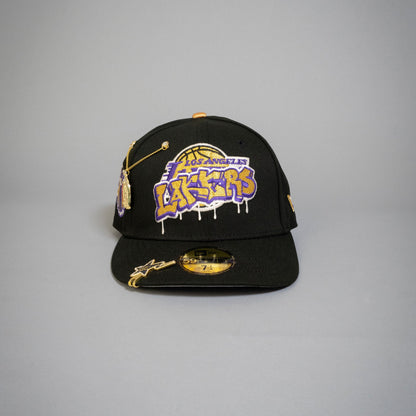 NEW ERA EXCLUSIVE 59FIFTY BLACK LOS ANGELES LAKERS SCRIPT W/  SIDE PATCH