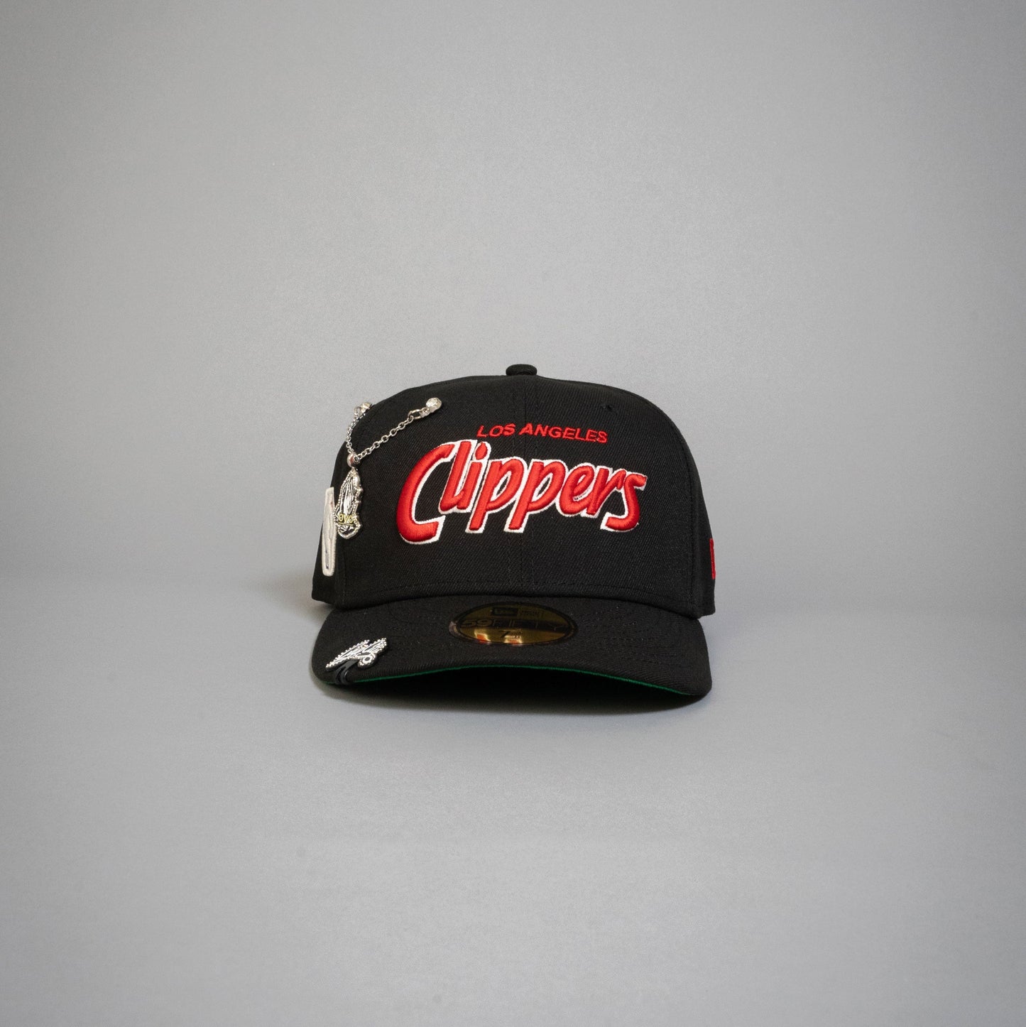 NEW ERA EXCLUSIVE 59FIFTY BLACK LOS ANGELES CLIPPERS SCRIPT W/ NBA LOGO SIDE PATCH