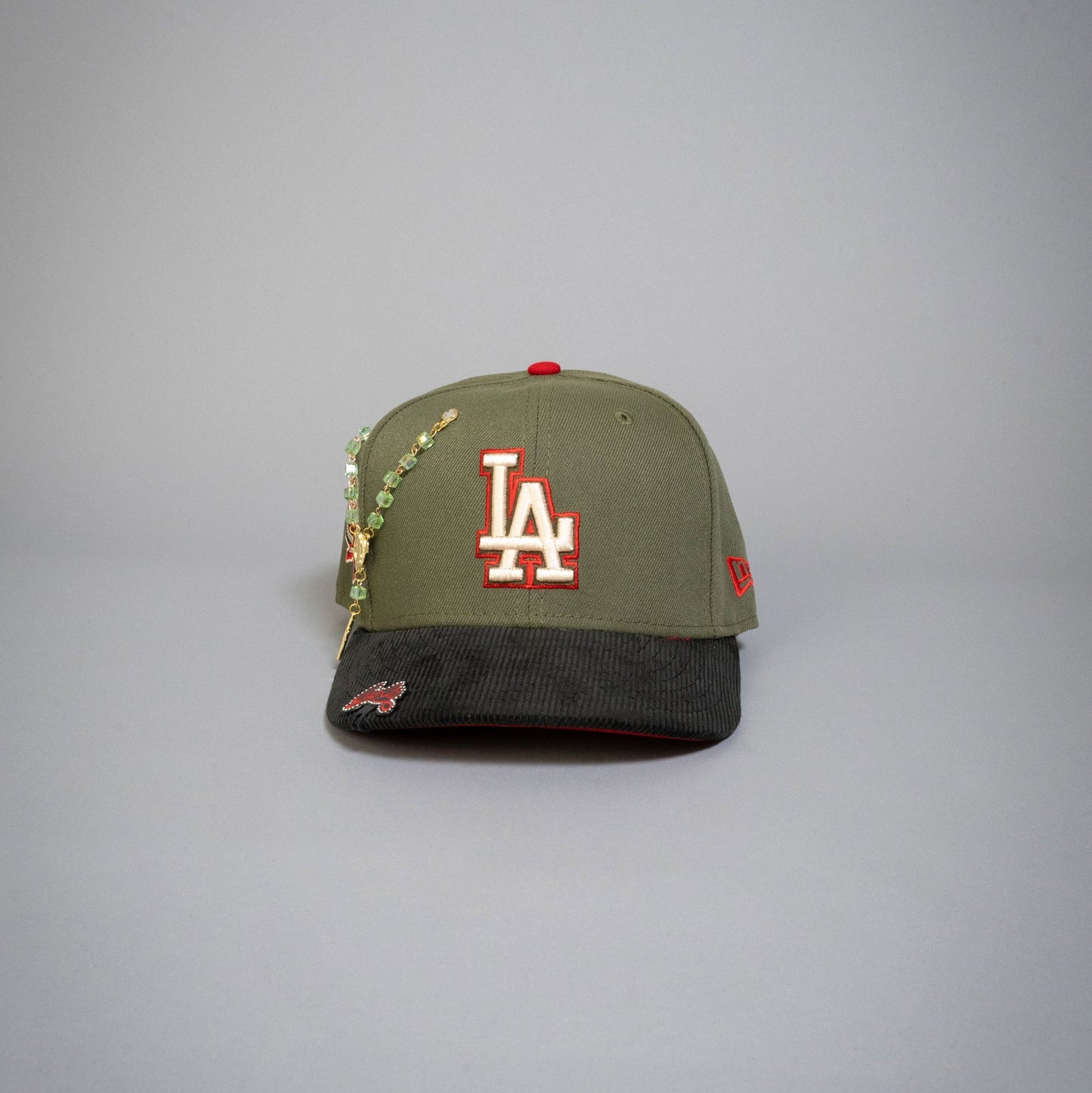 NEW ERA EXCLUSIVE 59FIFTY OLIVE GREEN/ CORDUROY LOS ANGELES DODGERS W/ 40TH ANNIVERSARY SIDE PATCH