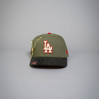 NEW ERA EXCLUSIVE 59FIFTY OLIVE GREEN/ CORDUROY LOS ANGELES DODGERS W/ 40TH ANNIVERSARY SIDE PATCH