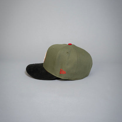 NEW ERA EXCLUSIVE 59FIFTY OLIVE GREEN/ CORDUROY LOS ANGELES DODGERS W/ 40TH ANNIVERSARY SIDE PATCH