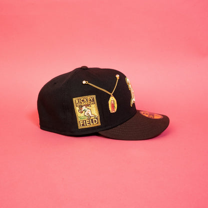 NEW ERA EXCLUSIVE 59FIFTY BLACK/ BROWN OAKLAND ATHLETICS W/ RICKEY HENDERSON SIDE PATCH