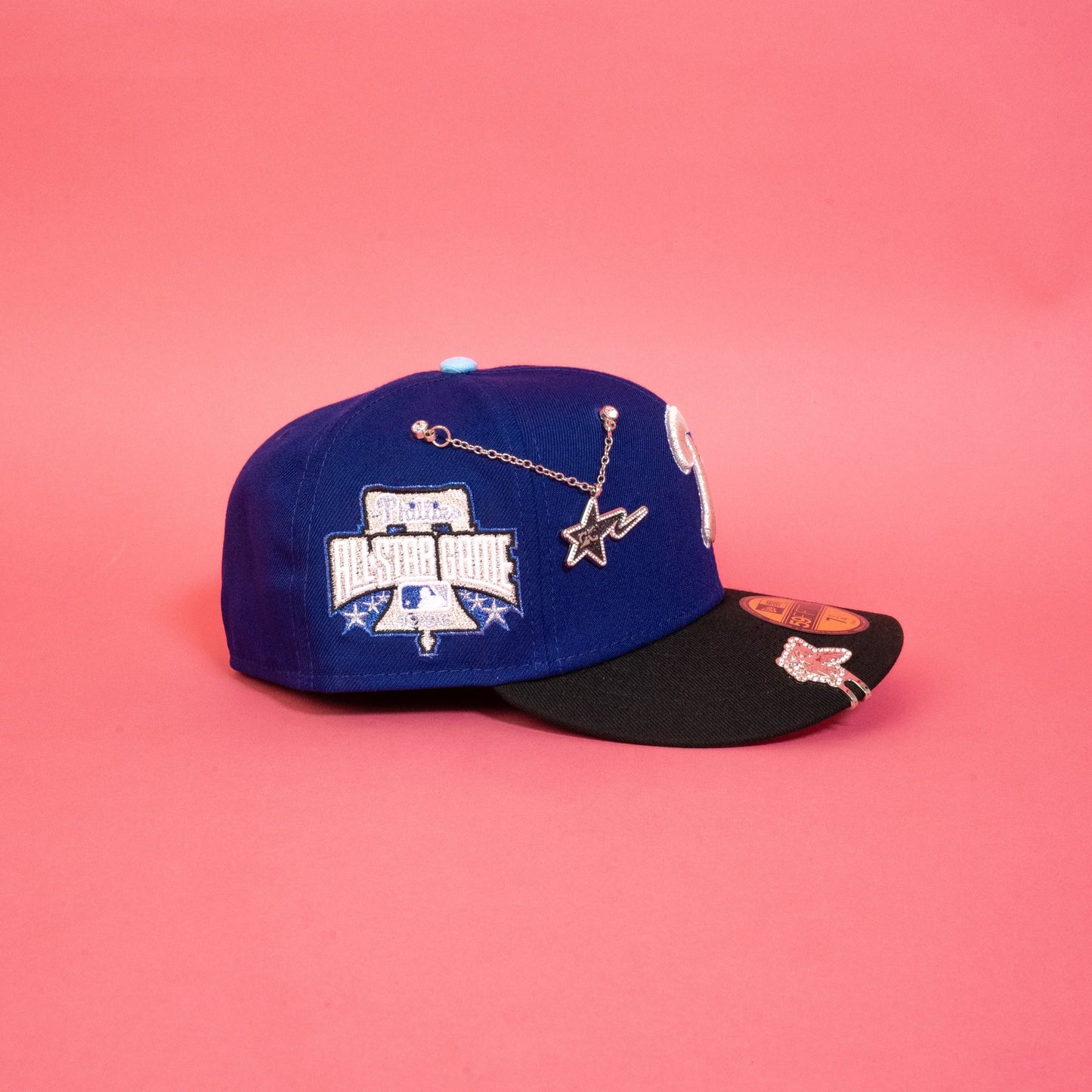 NEW ERA EXCLUSIVE 59FIFTY BLUE/ BLACK PHILADELPHIA PHILLIES W/ 1996 ALL STAR GAME PATCH