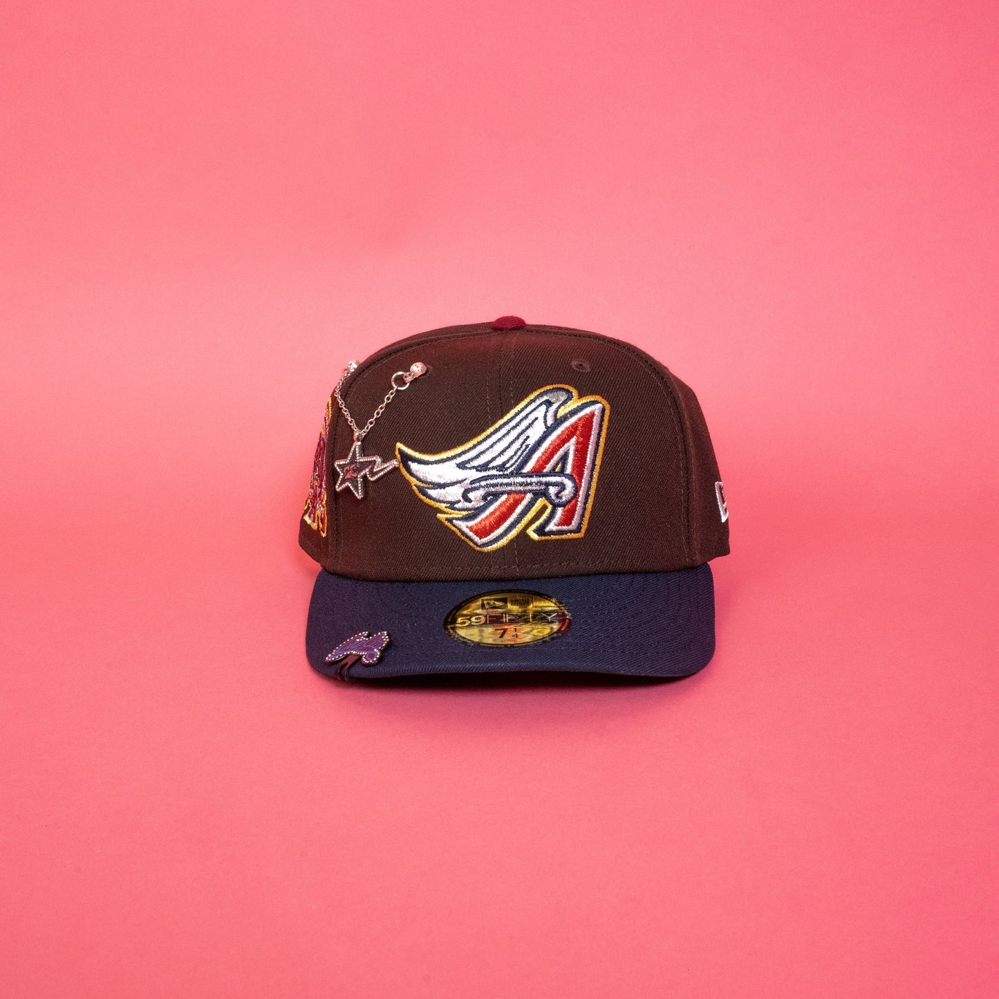 NEW ERA 59FIFTY BROWN/ NAVY ANAHEIM ANGELS W/ 50TH ANNIVERSARY SIDE PATCH