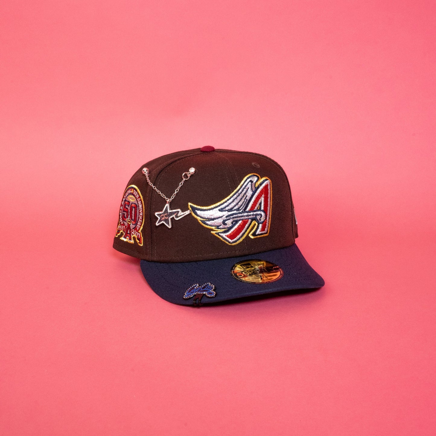 NEW ERA 59FIFTY BROWN/ NAVY ANAHEIM ANGELS W/ 50TH ANNIVERSARY SIDE PATCH