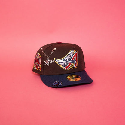 NEW ERA 59FIFTY BROWN/ NAVY ANAHEIM ANGELS W/ 50TH ANNIVERSARY SIDE PATCH