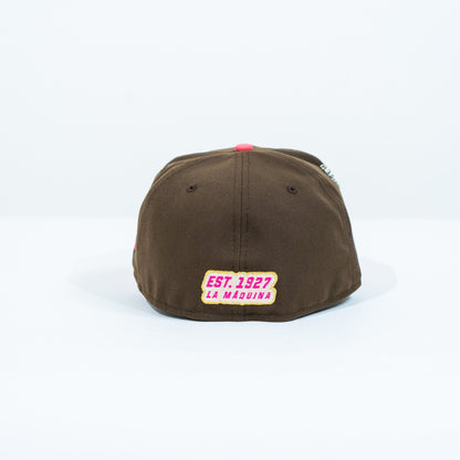 NEW ERA EXCLUSIVE 59FIFTY BROWN/ NEON PINK "CLUB CRUZ AZUL" W/ MEXICO FLAG SIDE PATCH