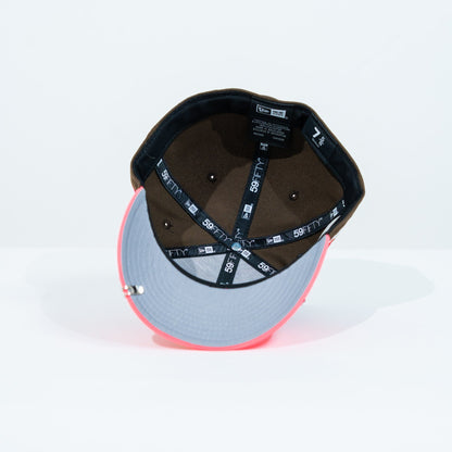 NEW ERA EXCLUSIVE 59FIFTY BROWN/ NEON PINK "CLUB CRUZ AZUL" W/ MEXICO FLAG SIDE PATCH