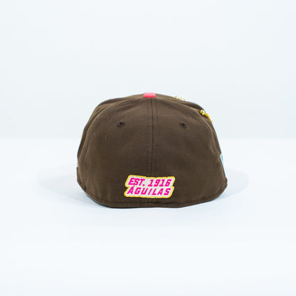 NEW ERA EXCLUSIVE 59FIFTY BROWN/ NEON PINK "CLUB AMERICA" W/ MEXICO FLAG SIDE PATCH