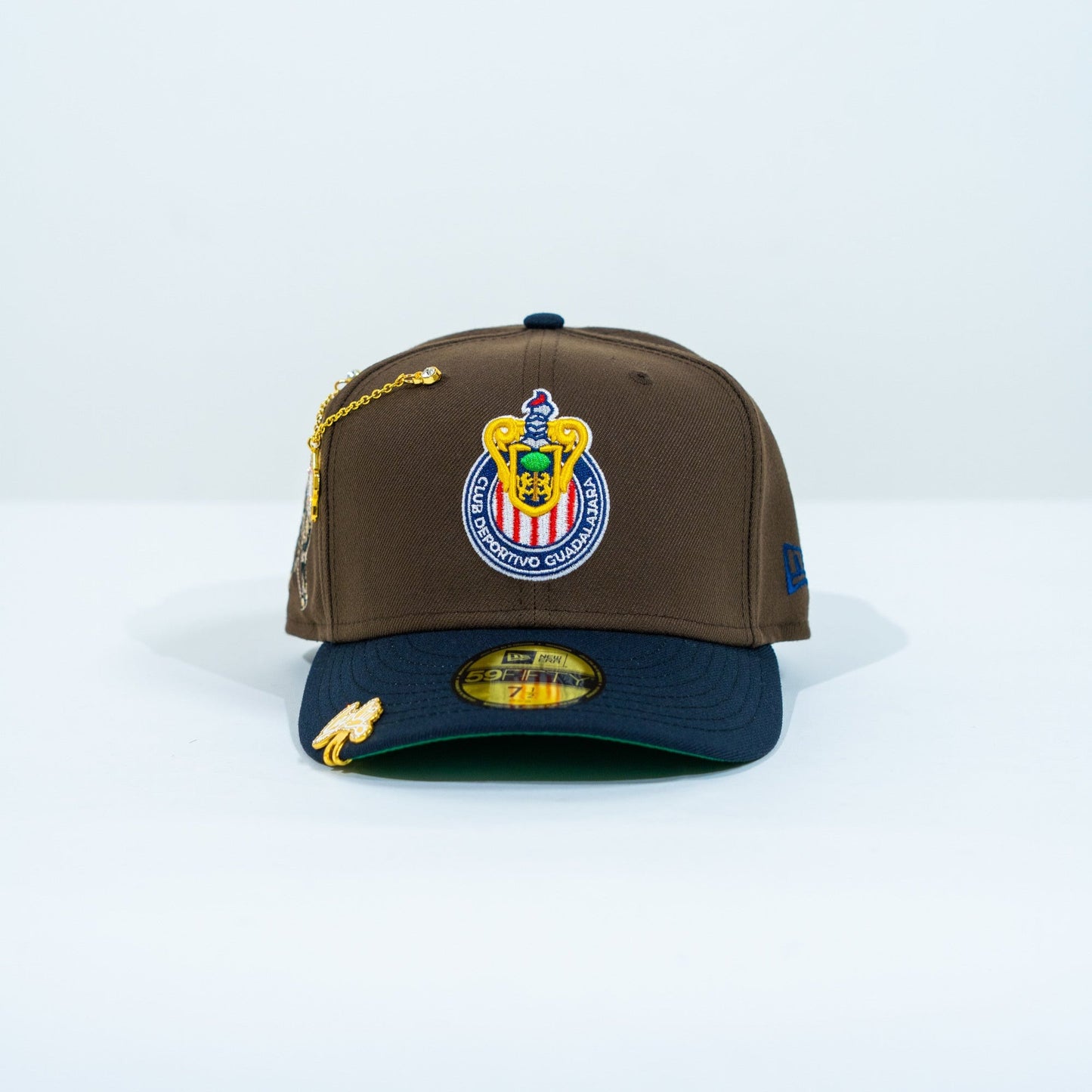 NEW ERA EXCLUSIVE 59FIFTY BROWN/ NAVY "CHIVAS DE GUADALAJARA" W/ CHIVO SIDE PATCH