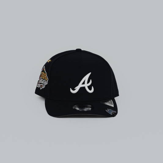 NEW ERA EXCLUSIVE 9FIFTY A-FRAME NAVY ATLANTA BRAVES SNAPBACK W/ 1999 WORLD SERIES SIDE PATCH