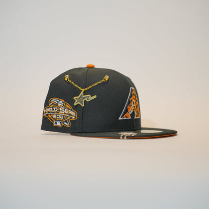 NEW ERA EXCLUSIVE 59FIFTY BLACK ARIZONA DIAMONDBACKS W/TIGER PRINT LOGO + 2001 WORLD SERIES SIDE PATCH
