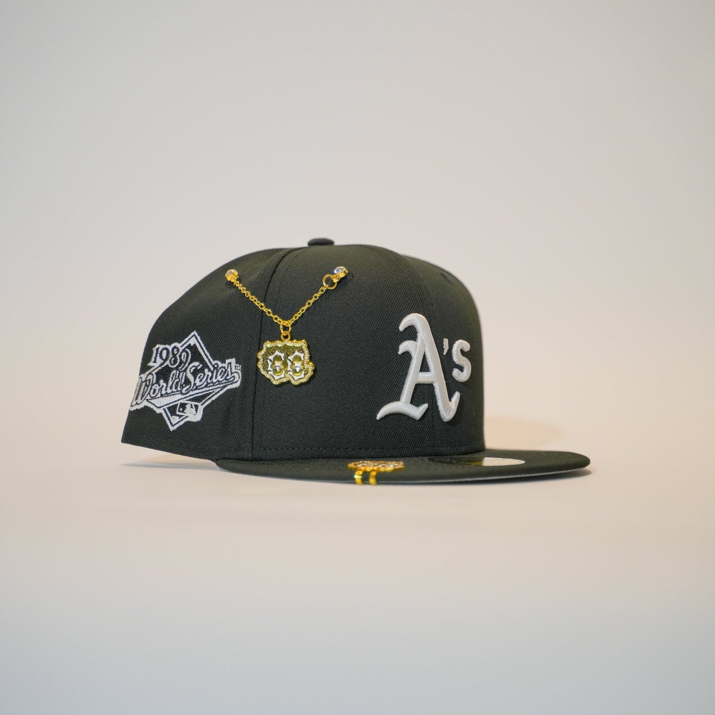 NEW ERA EXCLUSIVE 59FIFTY BLACK OAKLAND ATHLETICS W/ 1989 WORLD SERIES SIDE PATCH