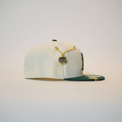 NEW ERA EXCLUSIVE 59FIFTY CHROME/ FOREST GREEN OAKLAND ATHLETICS TWO TONE