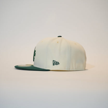 NEW ERA EXCLUSIVE 59FIFTY CHROME/ FOREST GREEN OAKLAND ATHLETICS TWO TONE