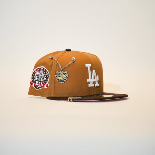 NEW ERA EXCLUSIVE 59FIFTY TAN/ BROWN LOS ANGELES DODGERS W/ 60TH ANNIVERSARY SIDE PATCH