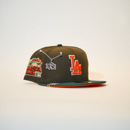 NEW ERA EXCLUSIVE 59FIFTY MOCHA/FOREST GREEN LOS ANGELES DODGERS W/ 2000 ALL STAR GAME SIDE PATCH
