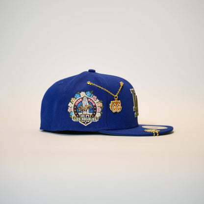 NEW ERA EXCLUSIVE 59FIFTY BLUE LOS ANGELES DODGERS W/ OLIVE LOGO + 60TH ANNIVERSARY SIDE PATCH